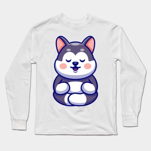 Cute baby husky meditation cartoon Long Sleeve T-Shirt